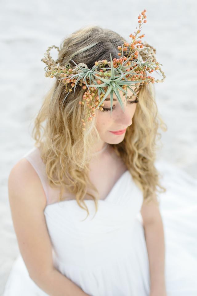 Tillandsia Air Plants as a Head Wreath on a Bride
