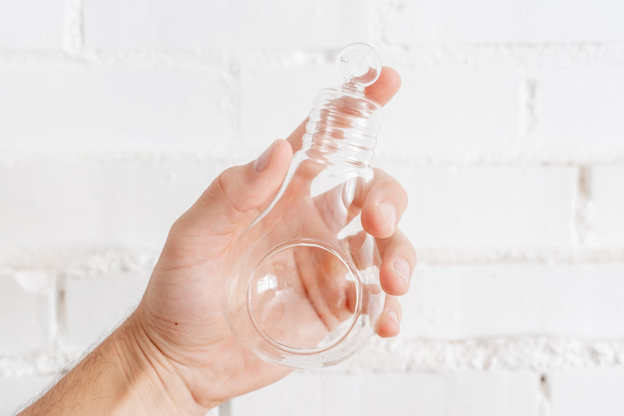 Hand Holding Glass Lightbulb Shaped Terrarium