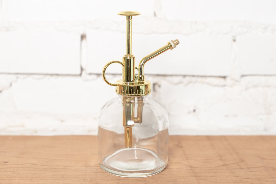 Glass Water Mister with Gold Colored Pump Action Spray Nozzle