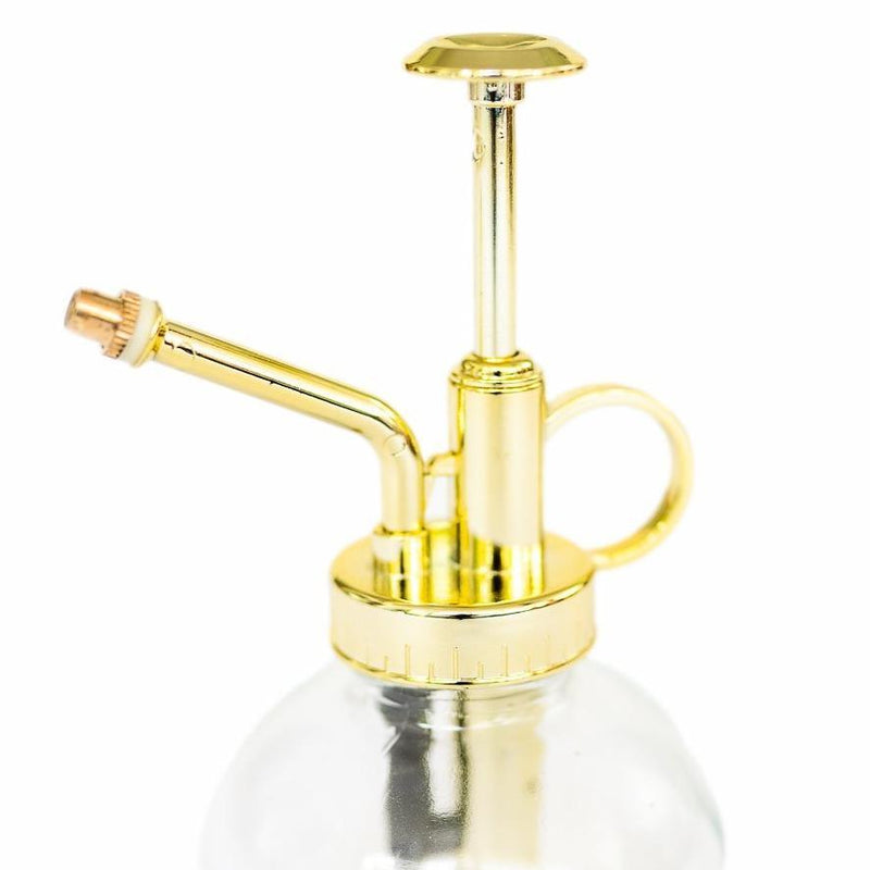 Glass Water Mister with Gold Colored Pump Action Spray Nozzle