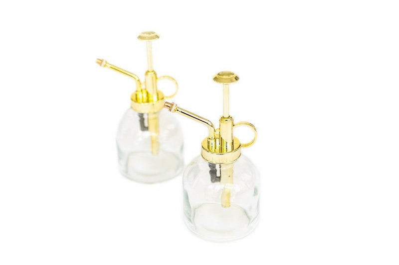 Glass Water Mister with Gold Colored Pump Action Spray Nozzle
